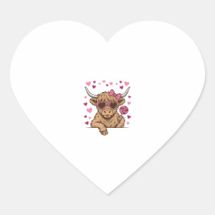 Cute Highland Cow Valentine Sunglasses Vector Desi Heart Sticker