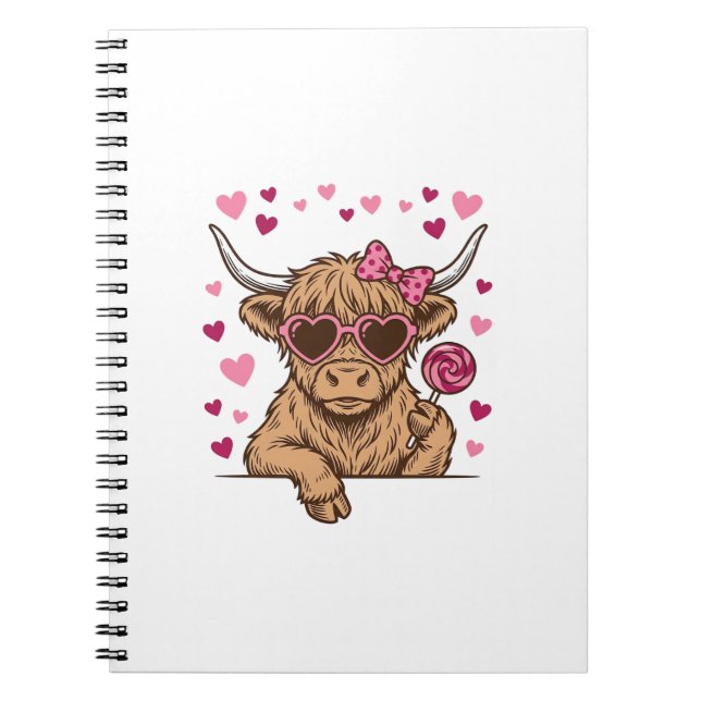 Cute Highland Cow Valentine Sunglasses Vector Desi Notebook (Front)