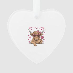 Cute Highland Cow Valentine Sunglasses Vector Desi Ornament