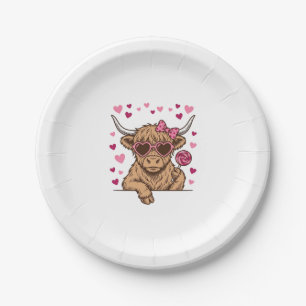 Cute Highland Cow Valentine Sunglasses Vector Desi Paper Plate