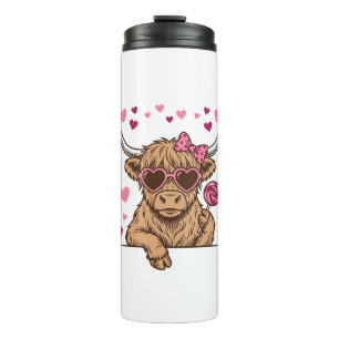 Cute Highland Cow Valentine Sunglasses Vector Desi Thermal Tumbler