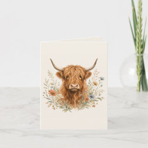 Cute Highland Cow Watercolor Holiday Card