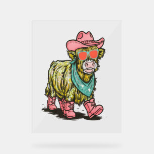 Cute Highland Cow , Western Acrylic Sign