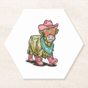 Cute Highland Cow , Western Paper Coaster