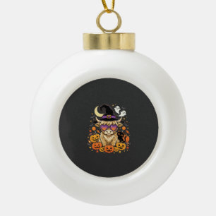 Cute Highland Cow Witch Halloween Pumpkin Party Ceramic Ball Christmas Ornament