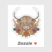 Cute Highland Cow with Fall Flowers