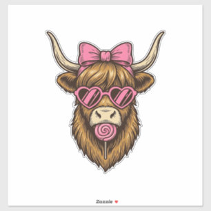 Cute Highland Cow with Pink Heart Glasses Vector_1