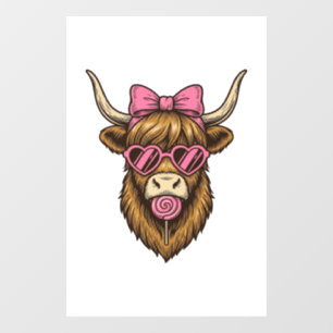 Cute Highland Cow with Pink Heart Glasses Vector_1