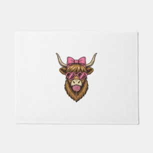 Cute Highland Cow with Pink Heart Glasses Vector_1 Doormat