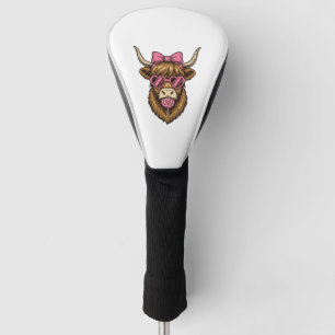 Cute Highland Cow with Pink Heart Glasses Vector_1 Golf Head Cover