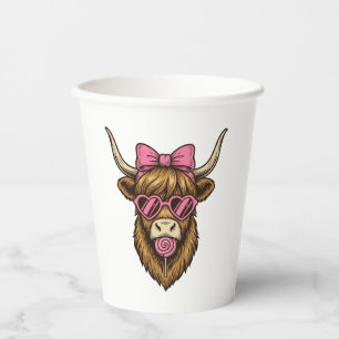 Cute Highland Cow with Pink Heart Glasses Vector_1 Paper Cups