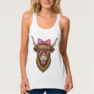 Cute Highland Cow with Pink Heart Glasses Vector_1 Singlet