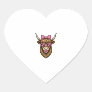 Cute Highland Cow with Pink Heart Glasses Vector_1 Sticker