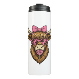 Cute Highland Cow with Pink Heart Glasses Vector_1 Thermal Tumbler