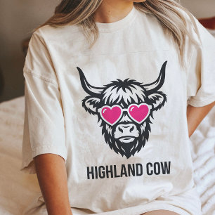 Cute Highland Cow With Pink Heart Sunglasses Tri-Blend Shirt