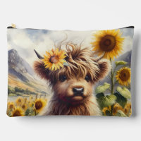 Cute Highland Cow With Sunflowers