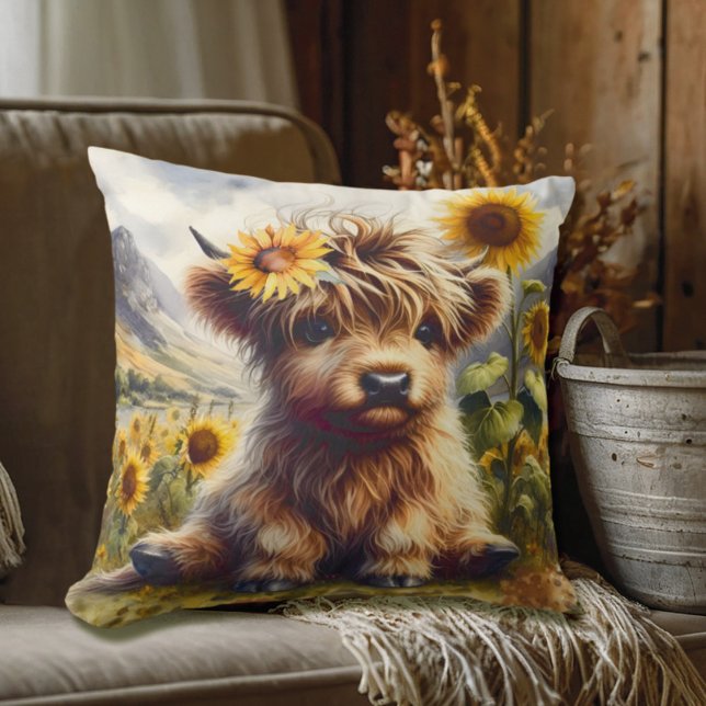 Cute Highland Cow With Sunflowers Cushion (Creator Uploaded)