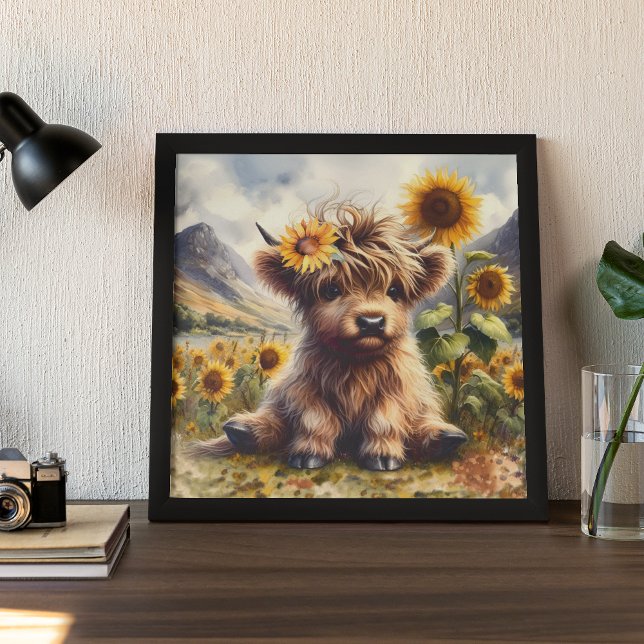 Cute Highland Cow With Sunflowers Poster (Creator Uploaded)