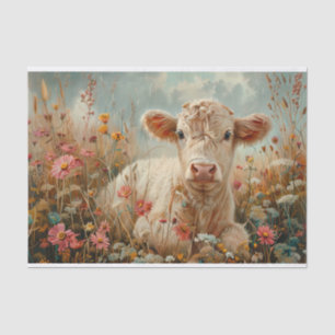 Cute Highland Cow with Wildflowers for Decoupage Tissue Paper