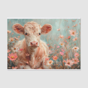 Cute Highland Cow with Wildflowers for Decoupage Tissue Paper