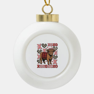 Cute Highland Cow XOXO Valentine Vintage Shirt Des Ceramic Ball Christmas Ornament