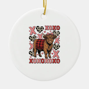 Cute Highland Cow XOXO Valentine Vintage Shirt Des Ceramic Tree Decoration