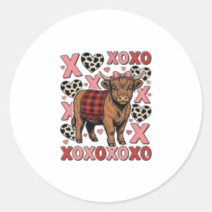 Cute Highland Cow XOXO Valentine Vintage Shirt Des Classic Round Sticker