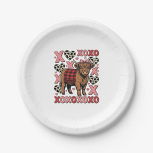 Cute Highland Cow XOXO Valentine Vintage Shirt Des Paper Plate