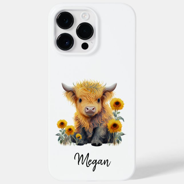 Cute Highland Cow Yellow Sunflower Case-Mate iPhone Case (Back)
