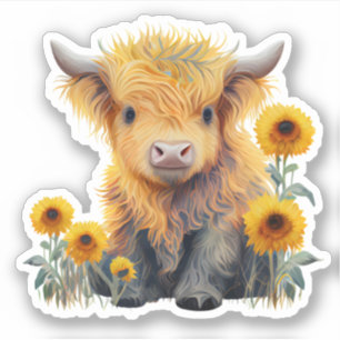 Cute Highland Cow Yellow Sunflower Custom Vinyl