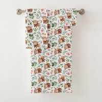Cute Highland Cows & Pink Flowers Pattern Floral