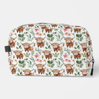 Cute Highland Cows & Pink Flowers Pattern Floral Dopp Kit
