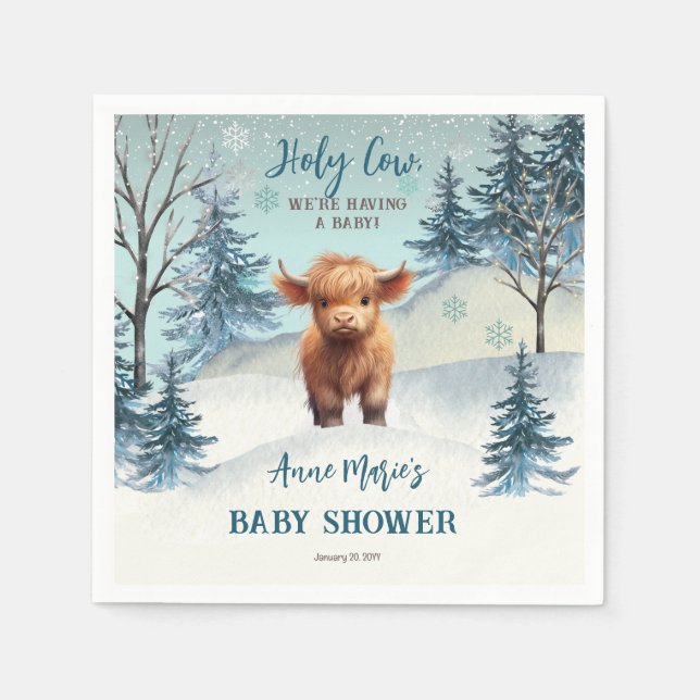 Cute Highland Holy Cow Winter Baby Shower Napkin (Front)