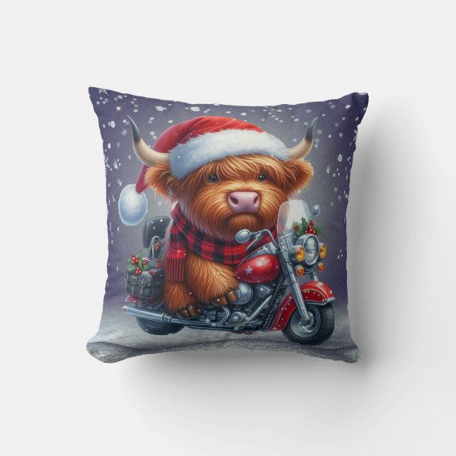 Cute Highland motor Christmas Cow  Cushion (Front)