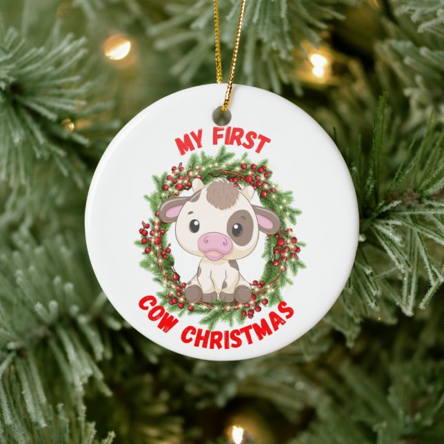  Cute Highlander Cow My First Merry Christmas   Ceramic Tree Decoration (Tree)