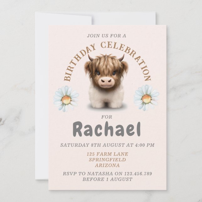 Cute Highlands Scottish Cow Invitation (Front)