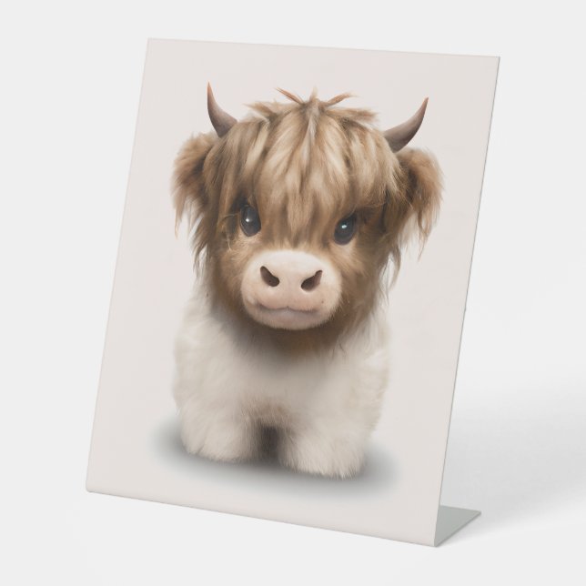 Cute Highlands Scottish Cow Pedestal Sign (Front)