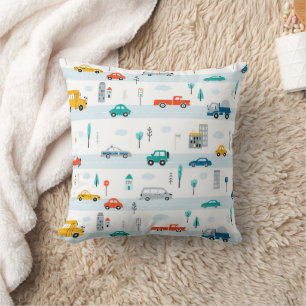 Cute Highway Vehicle Pattern Cushion