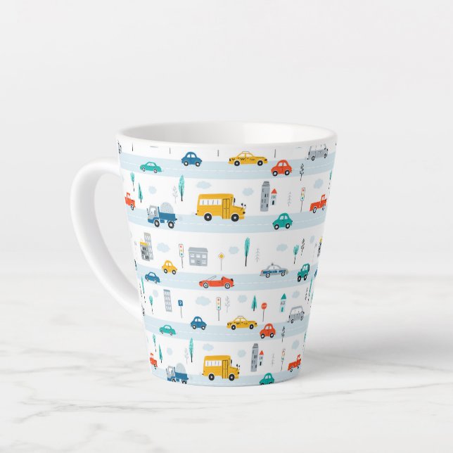 Cute Highway Vehicle Pattern Latte Mug (Left Angle)
