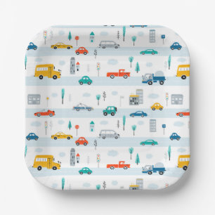Cute Highway Vehicle Pattern Paper Plate