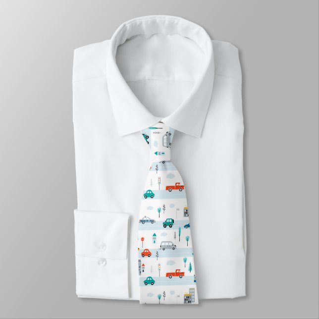 Cute Highway Vehicle Pattern Tie (Tied)