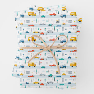 Cute Highway Vehicle Pattern Wrapping Paper Sheet