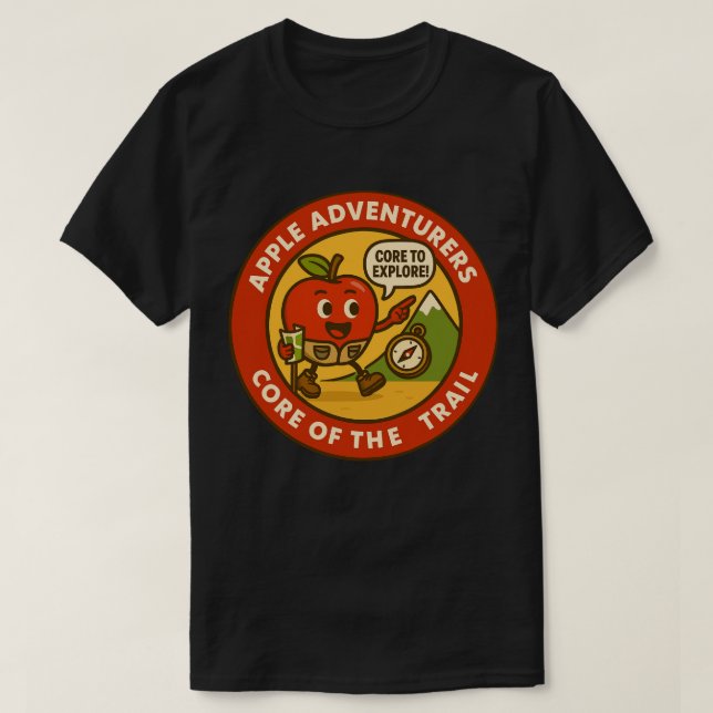 Cute Hiking Apple Outdoor Explorer Gear T-Shirt (Design Front)