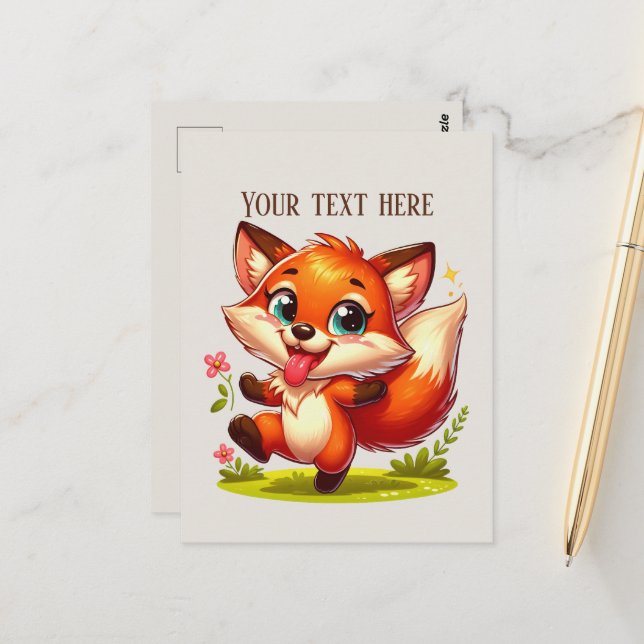 Cute hiking fox lovers customisable  postcard (Front/Back In Situ)