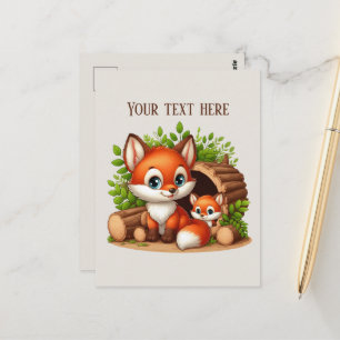Cute hiking fox lovers customisable postcard