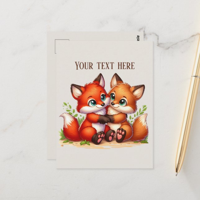 Cute hiking fox lovers customisable  postcard (Front/Back In Situ)