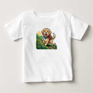 Cute Hiking Golden Retriever Puppy Adventure Baby T-Shirt
