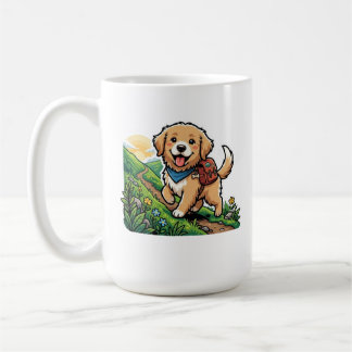 Cute Hiking Golden Retriever Puppy Adventure Coffee Mug