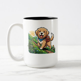 Cute Hiking Golden Retriever Puppy Adventure Two-Tone Coffee Mug