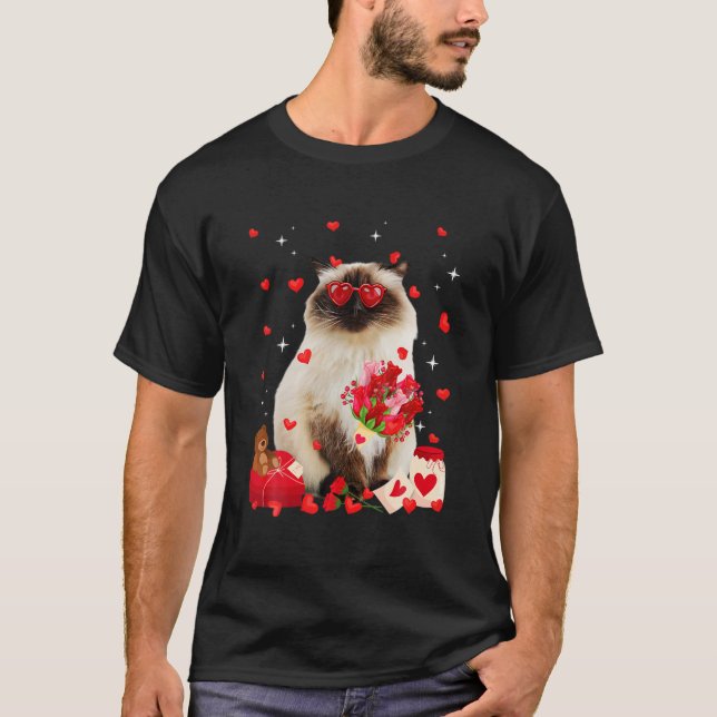 Cute Himalayan Cat Valentine Fun Cat Dad Cat Mom T-Shirt (Front)